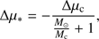 $$ \mathrm\Delta\mu_\ast=-\frac{\mathrm\Delta\mu_\mathrm c}{\frac{M_\odot}{M_\mathrm c}+1}, $$
