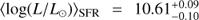 ${\left\langle {\log (L/{L_ \odot })} \right\rangle _\rm{SFR}} = 10.61_{ - 0.10}^{ + 0.09}$
