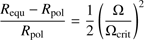 $$ \frac{R_\text{equ}-R_\text{pol}}{R_\text{pol}}=\frac12{\left(\frac{\mathrm\Omega}{{\mathrm\Omega}_\text{crit}}\right)}^2 $$