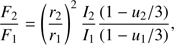 $$ \frac{F_2}{F_1}={\left(\frac{r_2}{r_1}\right)}^2\;\frac{I_2}{I_1}\frac{(1-u_2/3)}{(1-u_1/3)}, $$