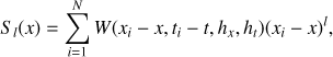 $$ S_l{(x)}=\overset N{\underset{i=1}{\mathrm\Sigma}}W{(x_i-x,t_i-t,h_x,h_t)}{(x_i-x)}^l, $$