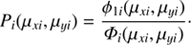 $$ P_i{(\mu_{xi},\mu_{yi})}=\frac{\varphi_{1i}{(\mu_{xi},\mu_{yi})}}{{\Phi}_i{(\mu_{xi},\mu_{yi})}}. $$