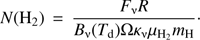 $$ N{({\mathrm H}_2)}=\frac{F_\mathrm\nu R}{B_\mathrm\nu{(T_\mathrm d)\mathrm\Omega\kappa_\mathrm\nu\mu_{{\mathrm H}_2}m_\mathrm H}}. $$