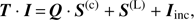 $ \boldsymbol{T}\cdot \boldsymbol{I}=\boldsymbol{Q}\cdot {{\boldsymbol{S}}^{(\text{c})}}+{{\boldsymbol{S}}^{(\text{L})}}+{{\boldsymbol{I}}_{\text{inc}}}, $