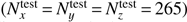 $ (N_x^{{\rm{test}}}{\mkern 1mu} = N_y^{{\rm{test}}} = N_z^{{\rm{test}}} = {\mkern 1mu} 265) $