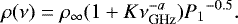 \begin{equation*} \rho(\nu)=\rho_{\infty}(1&#x002B;K\nu_{\mathrm{GHz}}^{-a}){P_1}^{-0.5}.\end{equation*}