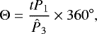 \begin{equation*} {\rm{\Theta}} = \frac{t{P_1}}{{{\hat{P}_3}}}\times360^{\circ}, \end{equation*}