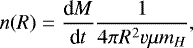 \begin{equation*} n(R)=\frac{{\textrm{d}}M}{{\textrm{d}}t}\frac{1}{4\pi R^2v\mu m_H},\end{equation*}