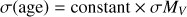 $$\sigma ({\rm{age}}) = {\rm{constant}} \times \sigma {M_V}$$