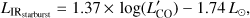 $$ L_{{\text{IR}}_\text{starburst}}=1.37\times log{(L_\text{CO}^')}-1.74L_\odot, $$