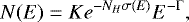 \begin{equation*} N(E)=Ke^{-N_H\sigma(E)}E^{-\mathrm{\Gamma}}, \end{equation*}
