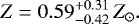 \begin{equation*}Z=0.59_{-0.42}^{&#x002B;0.31}\,Z_{\odot}.\end{equation*}