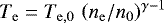 $T_{\mathrm{e}} = T_{\mathrm{e},0} \, \left( n_{\mathrm{e}}/n_{0} \right)^{\gamma-1}$