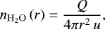 \begin{equation*} n_{\mathrm{H}_2\mathrm{O}} \left( r \right) = \frac{Q}{4 \pi r^2 \, u}, \end{equation*}