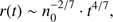 $ \begin{aligned} r(t) \sim n_0^{-2/7}\cdot t^{4/7} , \end{aligned} $