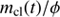 $ m_\mathrm{{cl}}(t)/\phi $