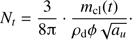 $ \begin{aligned} N_t = \frac{3}{8 {\uppi }} \cdot \frac{m_\mathrm{{cl}}(t)}{\rho _\mathrm{d} \phi \sqrt{a_u}}\cdot \end{aligned} $
