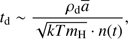 $ \begin{aligned} t_{\mathrm{d}} \sim \frac{\rho _\mathrm{d} \overline{a}}{\sqrt{kTm_\mathrm{H}}\cdot n(t)}, \end{aligned} $