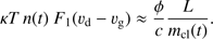 $ \begin{aligned} \kappa T \,n(t)\ F_1({v_\mathrm{d}}-{v_\mathrm{g}}) \approx \frac{\phi }{c} \frac{L}{m_\mathrm{{cl}}(t)}. \end{aligned} $