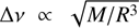 $ \mathrm\Delta v\propto\sqrt{M/R^3} $