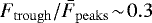 $F_{\mathrm{trough}}/\bar{F}_{\mathrm{peaks}}\!\sim\!0.3$