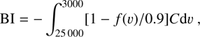 $$ \text{BI}=-\int_{25000}^{3000}{\lbrack1-f{(\upsilon)/0.9}\rbrack C\text{d}\upsilon}, $$