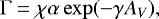 \begin{equation*} {\rm{\Gamma}} = \chi \alpha \exp (-\gamma A_V),\end{equation*}