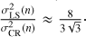 $ \frac{\sigma ^2_\mathrm{LS}(n)}{\sigma _\mathrm{CR}^2(n)} \approx \frac{8}{3\sqrt{3}}\cdot $