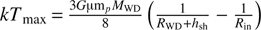 $ kT_\text{max}=\frac{3G\mu{\text{m}}_pM_\text{WD}}8{(\frac1{R_\text{WD}+h_\text{sh}}-\frac1{R_\text{in}})} $