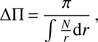 $$ \Delta\prod=\frac\pi{\int\frac Nr\mathrm dr}, $$
