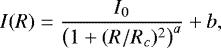 \begin{equation*} I(R) = \frac{I_0}{\left( 1 &#x002B; (R/R_c)^2 \right)^a} &#x002B; b, \end{equation*}