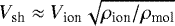 $V_{\textrm{sh}} \approx V_{\textrm{ion}} \sqrt{\rho_{\textrm{ion}} / \rho_{\textrm{mol}}}$