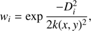 $$ w_i=\exp\frac{-D_i^2}{2k{(x,y)}^2}, $$