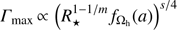 $ \Gamma_\max\propto{(R_\star^{1-1/m}{f_\mathrm\Omega}_\mathrm h{(a)})}^{s/4} $