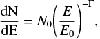 \begin{equation*} \frac{\textrm{dN}}\textrm{dE} = N_0 \Bigg( \frac{E}{E_0} \Bigg)^{-{\mathrm{\Gamma}}},\end{equation*}