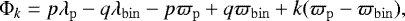 \begin{equation*}{\mathrm{\Phi}}_k = p \lambda_{\mathrm{p}} - q \lambda_{\mathrm{bin}} - p \varpi_{\mathrm{p}} + q \varpi_{\mathrm{bin}} + k (\varpi_{\mathrm{p}} - \varpi_{\mathrm{bin}}) ,\end{equation*}
