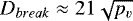 $D_{{{break}}}\approx21\sqrt{p_v}$