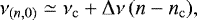 \begin{equation*}\nu_{(n,0)} \simeq \nu_{\mathrm c} &#x002B; {{\mathrm \Delta}}\nu\,(n-n_{\mathrm c}), \end{equation*}