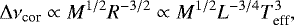 \begin{equation*} {{\mathrm \Delta}}\nu_{\mathrm cor} \propto M^{1/2} R^{-3/2} \propto M^{1/2} L^{-3/4} T_{\mathrm eff}^{3}, \end{equation*}