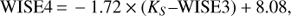$$\text{WISE}4=-1.72\times ({{K}_{S}}-\text{WISE}3)+8.08,$$