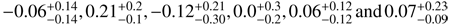 $ -0.06_{-0.14}^{+0.14}\text{,}0.21_{-0.1}^{+0.2}\text{,}-0.12_{-0.30}^{+0.21}\text{,}0.0_{-0.2}^{+0.3}\text{,}0.06_{-0.12}^{+0.12}\text{and}0.07_{-0.09}^{+0.23} $