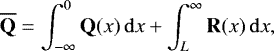 \begin{equation*} \mathbf{\overline{Q}} = \int_{-\infty}^{0} \mathbf{Q}(x)\,\mathrm{d}x &#x002B; \int_{L}^{\infty} \mathbf{R}(x)\,\mathrm{d}x,\vspace*{-3pt}\end{equation*}