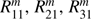 $ \boldsymbol R_{11}^m,\boldsymbol R_{21}^m,\boldsymbol R_{31}^m $
