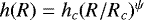 $h(R) = h_c (R/R_c)^{\psi}$