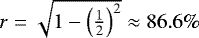 $r=\sqrt{1-\left(\frac{1}{2}\right)^2}\approx 86.6\%$