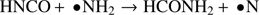 $$ \text{HNCO +}\bullet{\text{NH}}_2\rightarrow{\text{HCONH}}_2+\bullet\text{N} $$