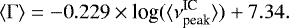 \begin{equation*} \langle \mathrm{\Gamma} \rangle=-0.229 \times {\textrm{log}}( \langle \nu_{\textrm{peak}}^{\textrm{IC}} \rangle )&#x002B;7.34.\end{equation*}