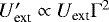 $U^{\prime}_{\textrm{ext}} \propto U_{\textrm{ext}} \mathrm{\Gamma}^2$