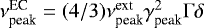 $\nu^{\textrm{EC}}_{\textrm{peak}} = (4/3) \nu^{\textrm{ext}}_{\textrm{peak}} \gamma^2_{\textrm{peak}} \mathrm{\Gamma} \delta $