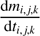 $ \frac{\mathrm dm_{i,j,k}}{\mathrm dt_{i,j,k}} $